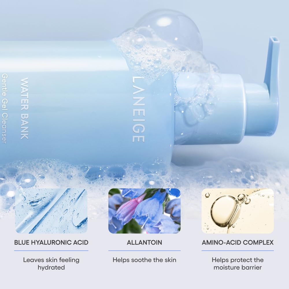 Laneige Water Bank Gentle Gel Cleanser Mini: Ph-Balanced & Barrier-Boosting Gel Cleanser With Blue Hyaluronic Acid : Beauty & Personal Care