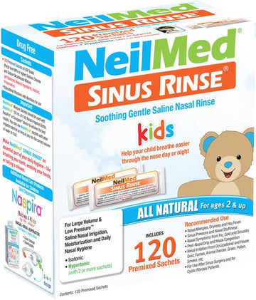 Sinus Rinse Pediatric Premixed Packets 120Ct (Pack Of 2)- Soothing, No Burning Or Stinging Large Volume & Low Pressure System Saline Nasal Irrigation