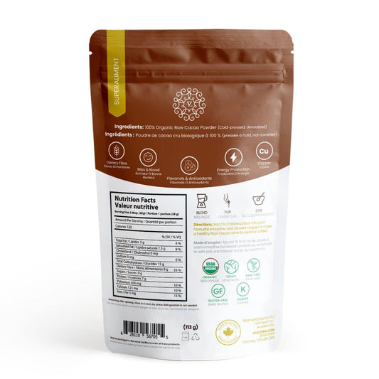 Avazera Organic Raw Cacao Powder, Made By Cold-Pressing Unroasted Cacao Beans| Antioxidants, Magnesium, Plant-Based Iron113G