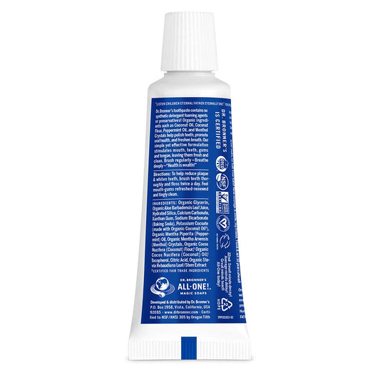 Dr. Bronner’s - All-One Toothpaste (Peppermint, 1 Ounce, 3-Pack) - 70% Organic Ingredients, Natural and Effective, Fluoride-Free, SLS-Free, Helps Freshen Breath, Reduce Plaque, Whiten Teeth, Vegan