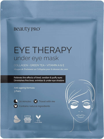 Beautypro Eye Therapy Under Eye Gel Patches Natural Green Tea Extract Pads Collagen Skincare Masks For Puffy Eyes Dark Circles & Wrinkles Vegan 3 Pairs Multi Award Winning Brand