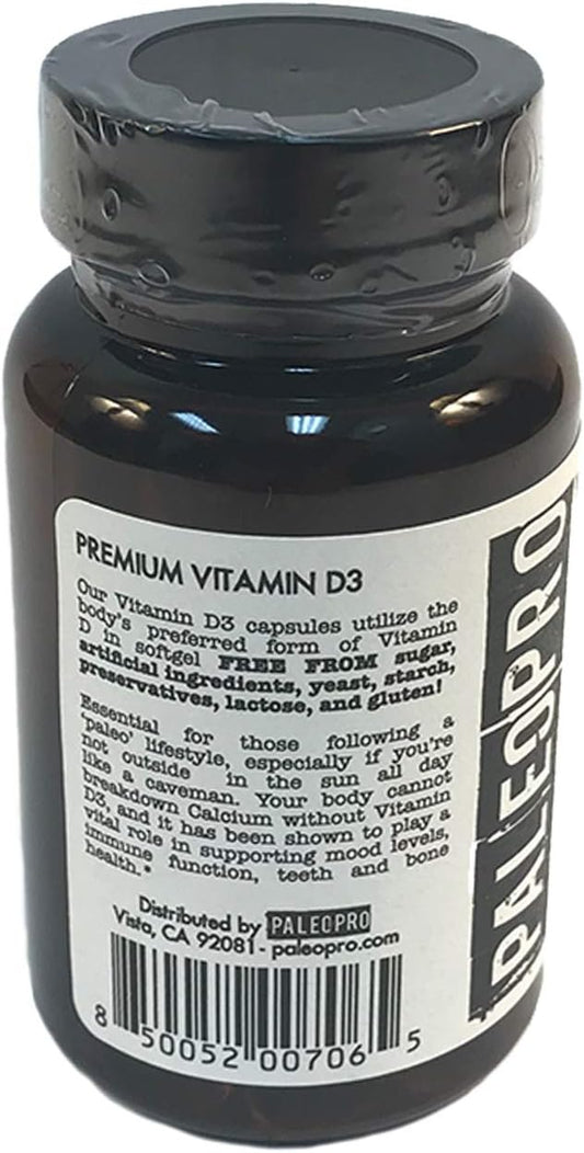 Paleo Pro Vitamin D3 Supplement, 5000IU, Sugar-Free, Gluten-Free, No Artificial Ingredients, No Yeast, No Starch, No Preservatives, No Lactose