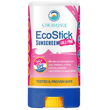STREAM 2 SEA EcoStick SPF 35 Mineral Sunscreen Stick |Sweat and Water Resistant Sunblock, USDA Approved Biodegradable Paraben Free, Reef Safe Sunscreen Protection Against UVA UVB (EcoStick Wild Pink)