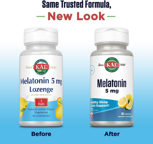 KAL Melatonin 5 mg, Lemon - 60 Lenges - with Vitamin B-6 - Vegetarian - 60 Servings | Pack of 2