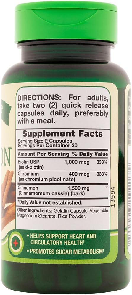 Ceylon Cinnamon Capsules | 2500Mg | 60 Count | Vegetarian, Non-Gmo & Gluten Free Supplement | Plus Chromium And Biotin | By Nature'S Truth