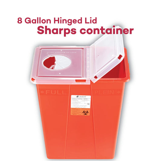 Dealmed Sharps Container, 8 Gallon Hinged Lid, Made In The Usa, Red (Pack Of 1)