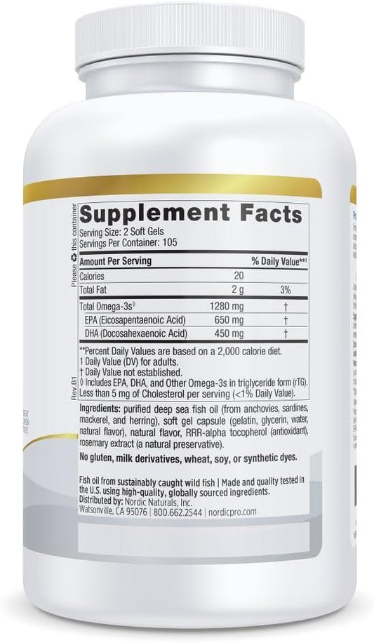 Nordic Naturals Proomega, Lemon Flavor - 210 Soft Gels - 1000 Mg Omega-3 - High-Potency Fish Oil With Epa & Dha - Promotes Brain, Eye, Heart, & Immune Health - Non-Gmo - 105 Servings