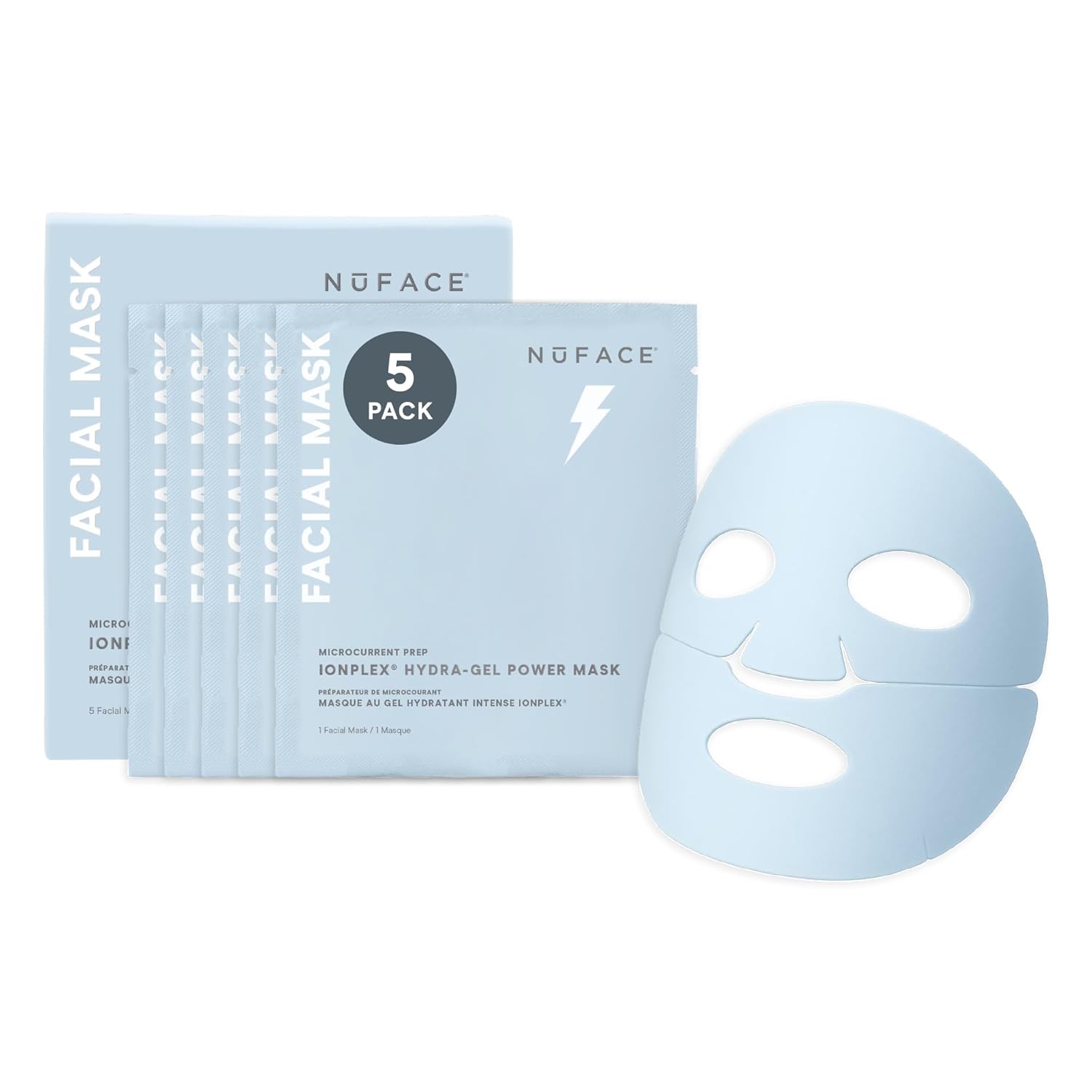 Nuface Ionplex Hydra-Gel Power Mask - Hydrogel Korean Face Mask To Help Boost Hydration, Smooth Fine Lines & Enhance Microcurrent Results - Reveals A Dewy, Glass Skin Glow (5 Count)