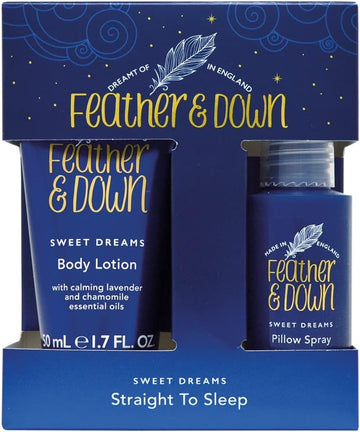 Feather & Down Straight To Sleep Gift Set (50Ml Pillow Spray & 50Ml Body Lotion) - The Perfect Sleep Duo, Infused With Lavender & Chamomile Essential Oils. Vegan Friendly & Cruelty Free