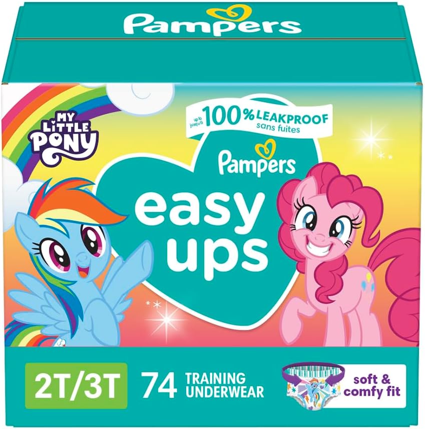 Pampers Easy Ups Girls & Boys Potty Training Pants - Size 2T-3T, 74 Count, My Little Pony Training Underwear (Packaging May Vary)