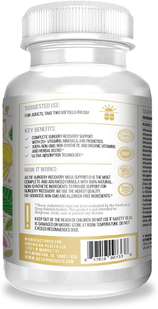 Actif Surgery Recovery Supplement With 20+ Advanced Factors And Omega-3 – Non Gmo, Made In Usa, 90 Count