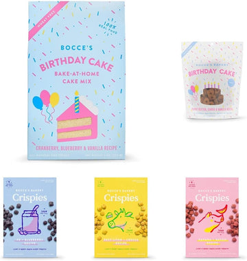 Bocce'S Bakery Ultimate Birthday Party Kit Bundle For Dogs - All-Natural, Wheat-Free, Limited-Ingredient, Made In The Usa, Birthday Cake Mix, Biscuits & Crispies Training Treats