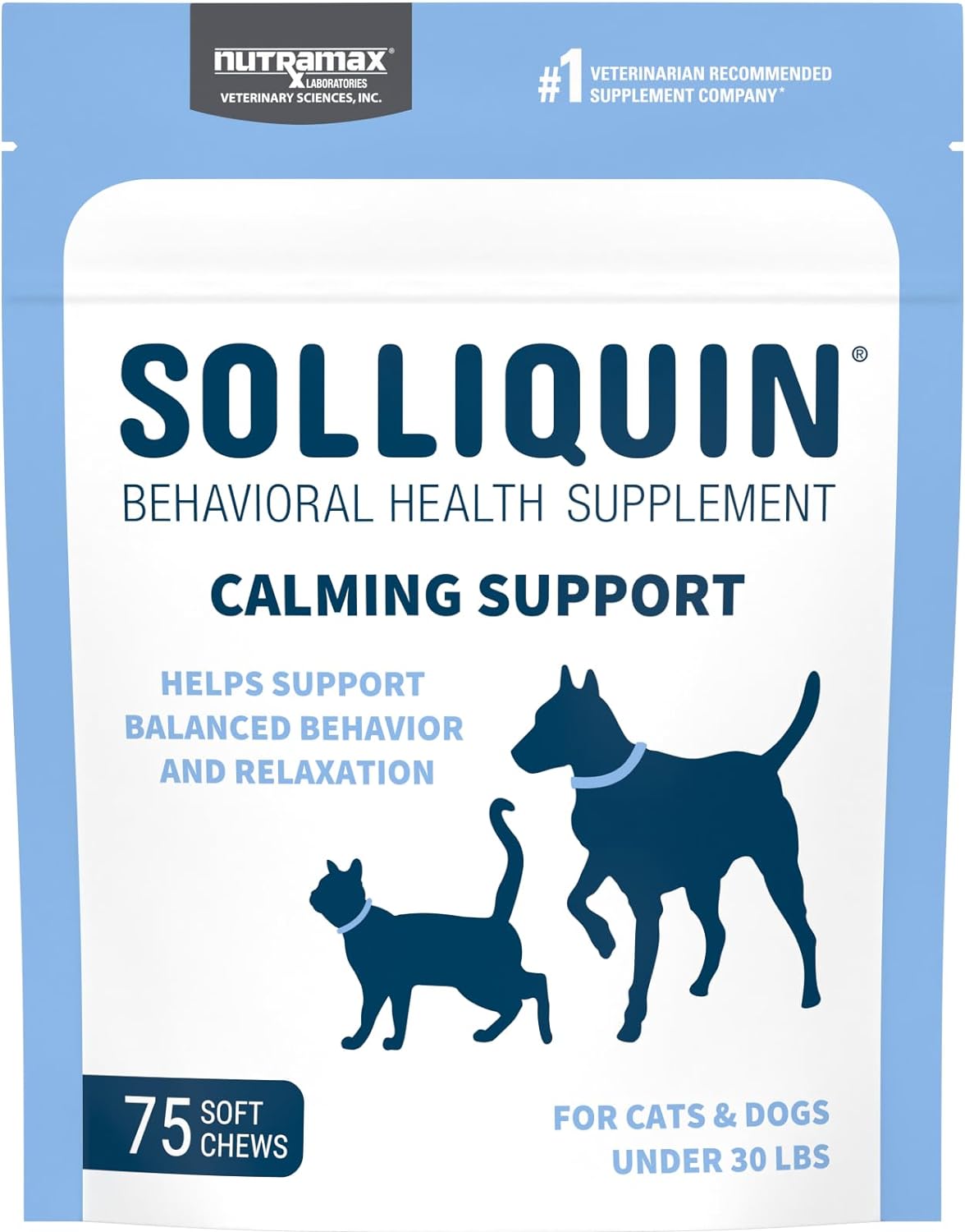 Nutramax Solliquin Calming Behavioral Health Supplement For Small To Medium Dogs And Cats - With L-Theanine, Magnolia/Phellodendron, And Whey Protein Concentrate, 75 Soft Chews