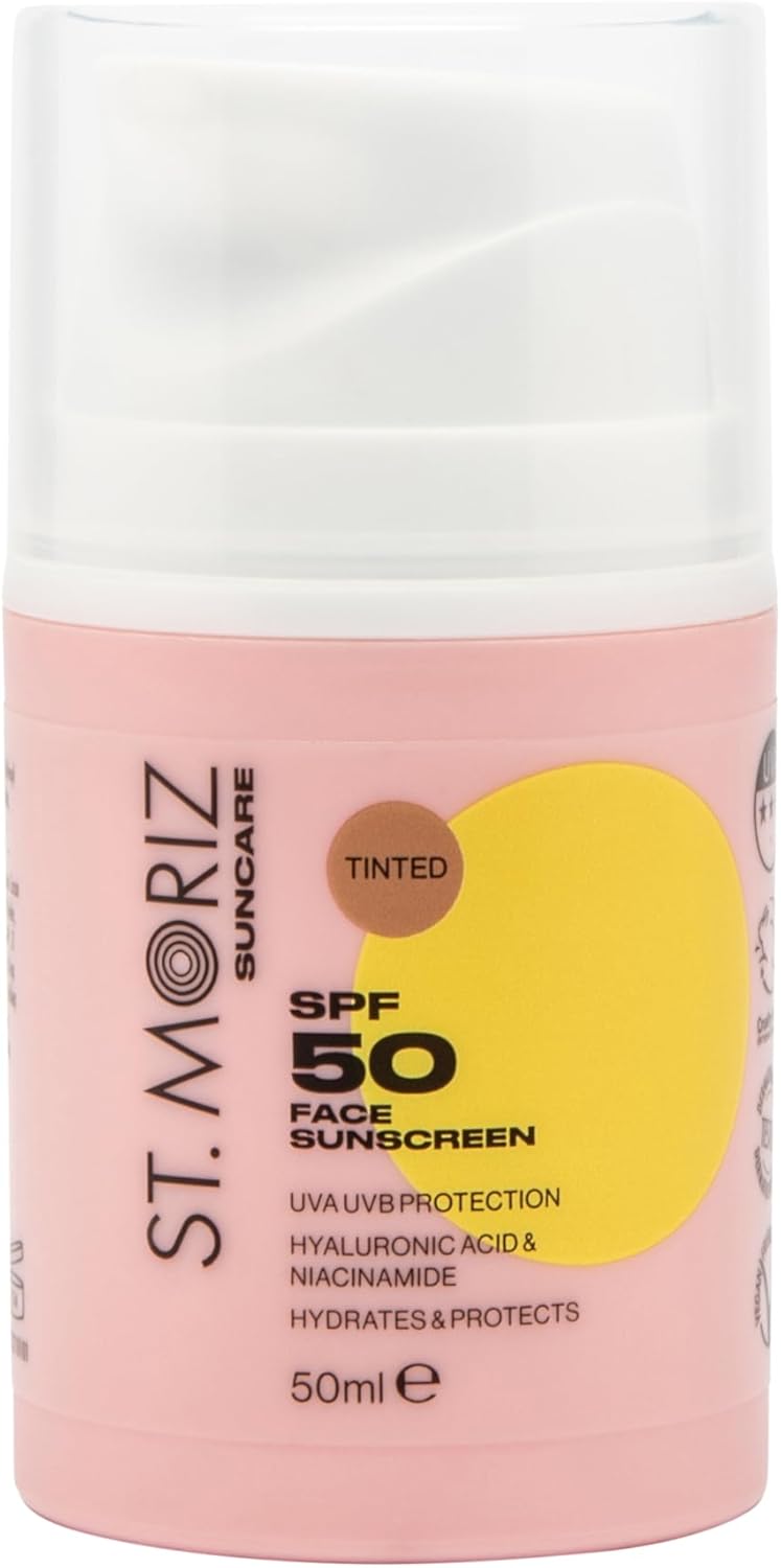 St Moriz Suncare Spf 50 Tinted Face Sunscreen | Uva & Uvb Protection Spf 50 Daily Use Sunscreen Face Lotion With Tinted Coverage, Hyaluronic Acid & Niacinamide | Dermatologically Tested | Vegan | 50Ml