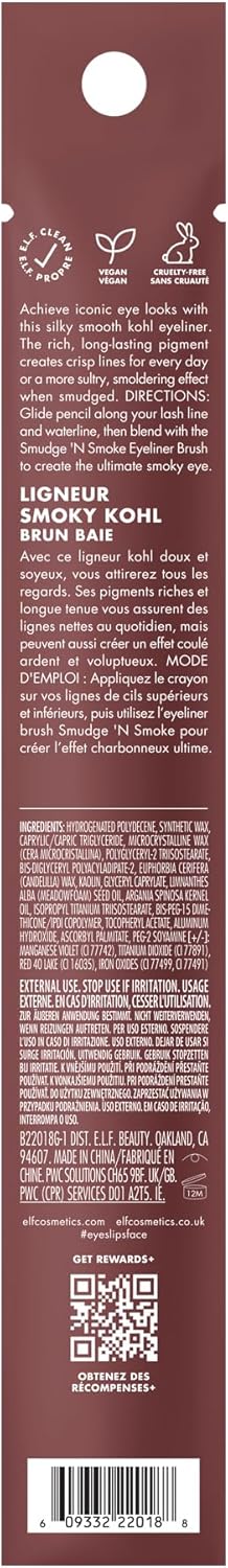 E.L.F. Smoky Kohl Eyeliner, Eye Pencil For Creating Long-Lasting, Bold, High-Pigment Makeup Looks, Vegan & Cruelty-Free, Berry Necessary