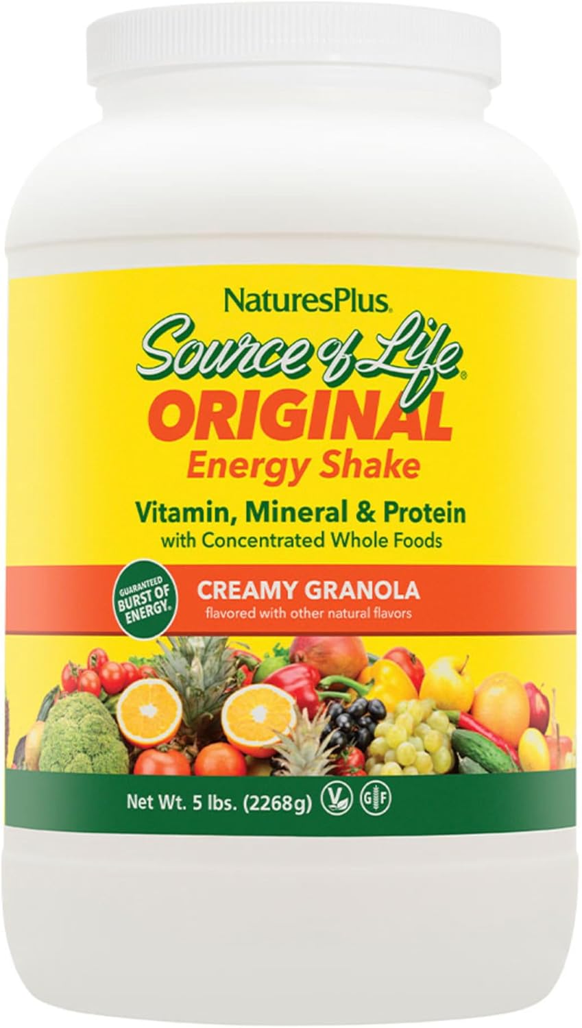 Natures Plus Source Of Life Energy Shake, Creamy Granola - 5 Lbs, Pack Of 2 - Provides 13G Complete Protein, Vitamins & Minerals - Non-Gmo, Gluten Free, Vegetarian - 116 Total Servings