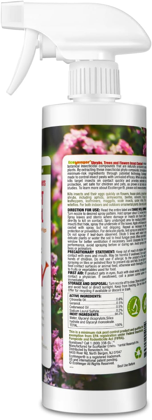 Ecovenger (Formerly Ecoraider) Garden Insect Control 16Oz, Plant Extract Based, Indoor & Outdoor, Kills Aphids, Mealybugs, Spider Mites And Gnats All Stages And Eggs, Non-Toxic Child & Pets Safe