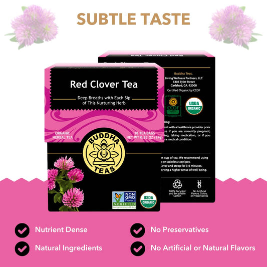 Buddha Teas - Red Clover Flower Tea - Organic Herbal Tea - For Women’S Health - Balance & Boost - Caffeine Free - 100% Kosher & Non-Gmo - 18 Tea Bags (Pack Of 1)