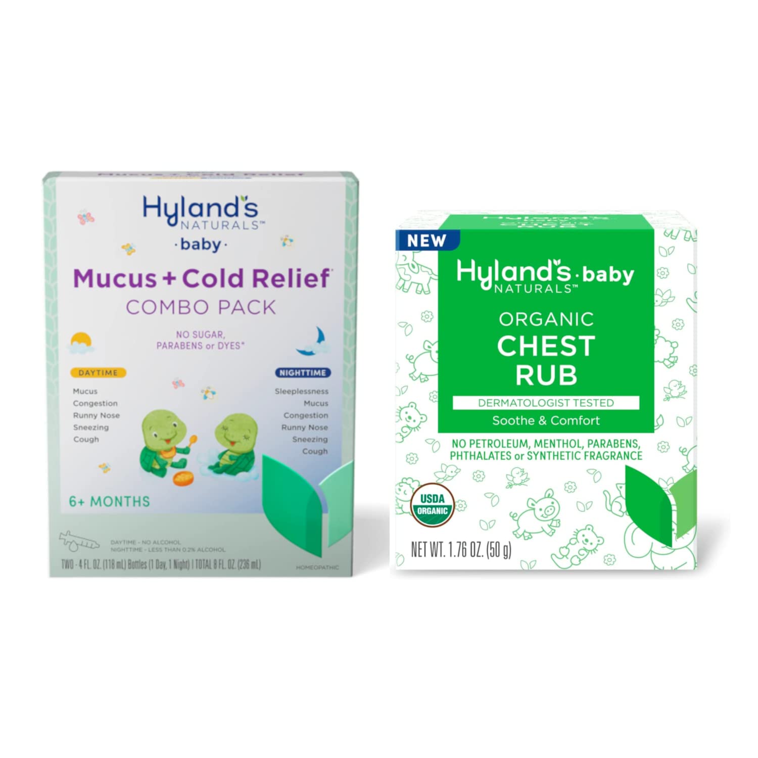 Bundle Of Hyland'S Baby Mucus + Cold Relief, Day & Night, Decongestant & Cough Relief, 8 Fl Oz + Organic Chest Rub, Soothe & Comfort, With Organic Lavender, Peppermint, & Chamomile 1.76 Oz