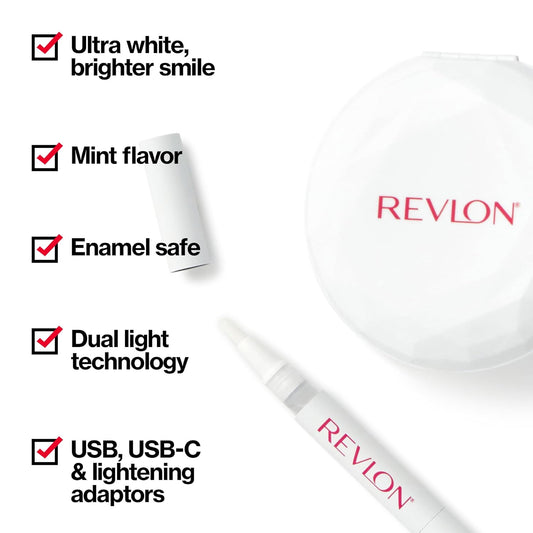 New Revlon Supreme Whitening Accelerator Kit | 1 Led Light & 1 Whitening Pen | Mobile-Friendly Led Light Compatible With Apple And Android | Quick Whitening In 16 Minutes | Usb And Usb-C Compatible