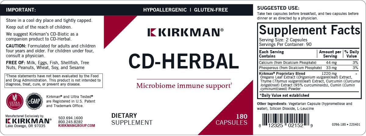 Kirkman CD-Herbal™ - Hypoallergenic | 180 Vegetarian Capsules : Health & Household