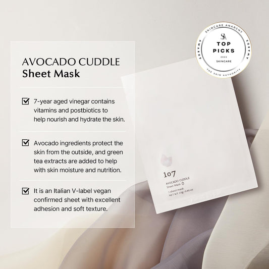 107 Avocado Cuddle Sheet Mask Pack Of 5 | Facial Sheet Mask | Korean Facial Mask | Korean Skin Care | Moisturizing | Hydrating