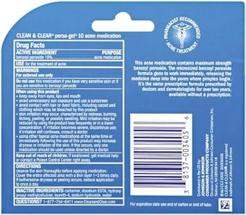 Clean & Clear Persa-Gel 10% Benzoyl Peroxide Acne Medication, 6 Oz (Pack Of 6)