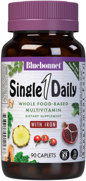 Bluebonnet Super Earth Single Daily Multi-Nutrient Formula Iron Caplets, 90 Count Green