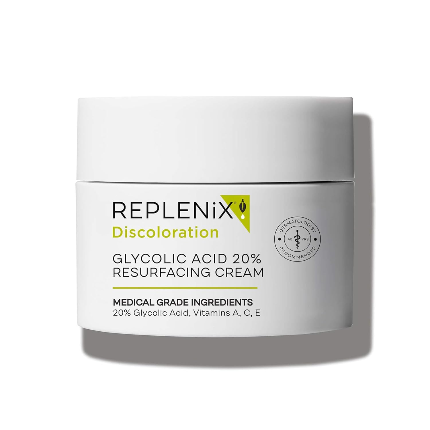 Replenix Glycolic Acid 20% Resurfacing Cream, Hydrating & Lightweight Medical-Grade Exfoliating Face Moisturizer For Skin Discoloration (1.7 Oz)