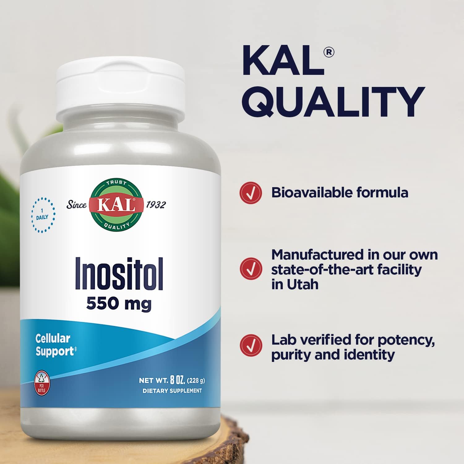 KAL Inositol Powder 550mg, Brain Health, Nervous System & Mood Support Supplement, Cellular Health Support, Enhanced Absorption Formula, Easy to Mix, Approx. 408 Servings, 8oz : Health & Household