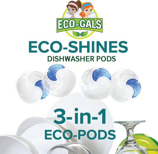 Eco-Shines Dishwasher Detergent Pods With 3 in 1 Power of Liquid, Powder, and Gel for Brighter Cleaner Dishes