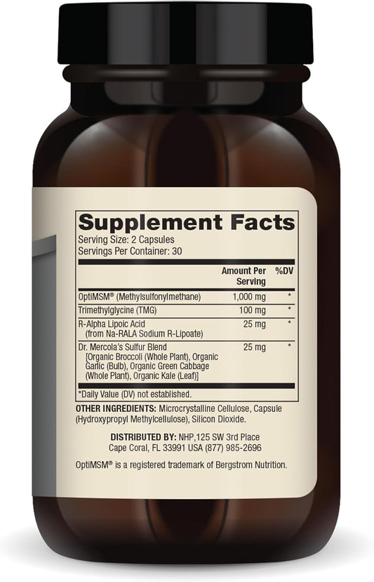 Dr. Mercola, Msm Methylsulfonylmethane Sulfur Complex Dietary Supplement, 30 Servings (60 Capsules), Non Gmo, Soy Free, Gluten Free