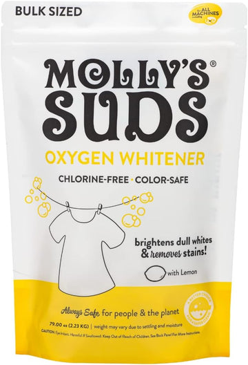 Molly's Suds Oxygen Whitener | Powerful Bleach Alternative, Chlorine Free & Color Safe | Brightens Whites and Removes Stains (Pure Lemon Essential Oil - 79 oz)