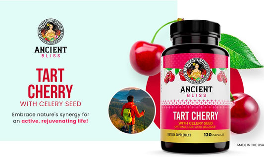 Ancient Bliss Tart Cherry Capsules, Inflammation & Joint Support Supplement For Men & Women, Tart Cherry Supplement To Support Digestion, Sleep & Vitality (120 Capsules)
