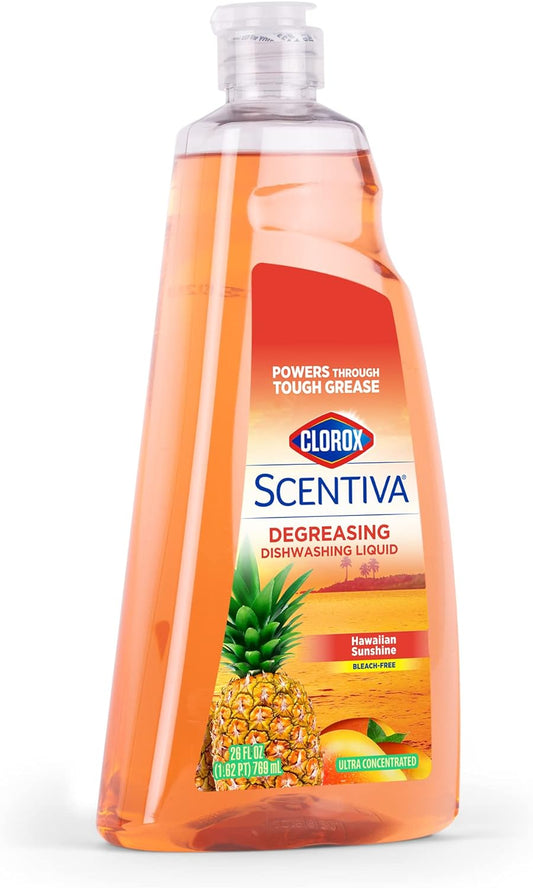 Clorox Scentiva Dish Soap, Great Smelling Dishwashing Liquid Cuts Through Tough Grease Fast, Quick Rinsing Formula Washes Away Germs, A Powerful Clean You Can Trust, Hawaiian Sunshine, 26 Ounces