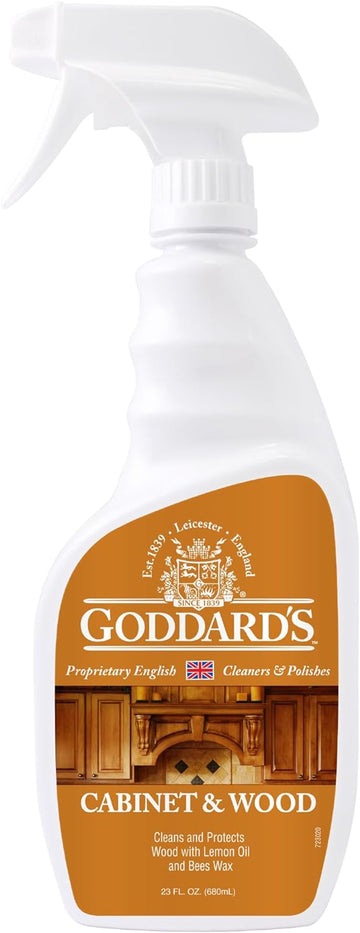 Goddard's Cabinet Makers Wax Cleaning Spray – Wood Cleaner & Furniture Polish to Shine & Protect – Wood Cleaner Spray w/Bee Wax & Lemon Oil for Furniture – Non-Abrasive Wood Polish (23 oz)