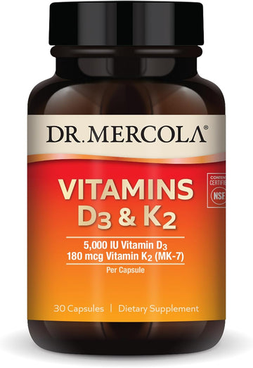 Dr. Mercola Vitamins D3 & K2, 30 Servings (30 Capsules), Dietary Supplement, Supports Immune Health, Non Gmo, Nsf Certified