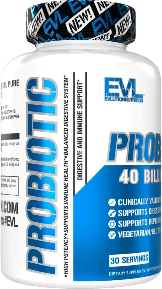Evlution Nutrition Probiotic - 40 Billion Cfu - Supports Digestive + Immune Health - Probiotic Supplement For Men & Women - Vegetarian, Gluten Free & Non-Gmo - 30 Servings - 60 Veggie Capsules : Health & Household