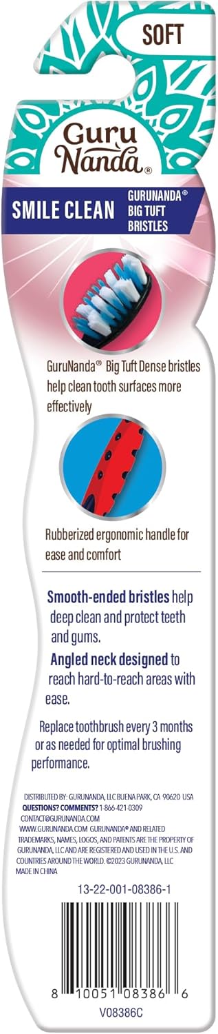 GuruNanda Smile Clean Toothbrush - Big Soft Bristles - Helps Clean Plaque, Whitens Teeth, and Aids in Fresh Breath – BPA-Free Brush for Adults & Kids - 1 Count : Health & Household