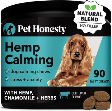 Pet Honesty Hemp Calming Chews for Dogs - Dog Anxiety Relief, Dog Calming Treats with Hemp + Valerian Root, Melatonin for Dogs - Helps Aid with Thunder, Fireworks, Chewing & Barking (Beef Liver)