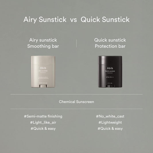 Abib Sunstick Duo Set: Quick Sunstick Protection Bar & Airy Sunstick Smoothing Bar Spf50+ Pa++++