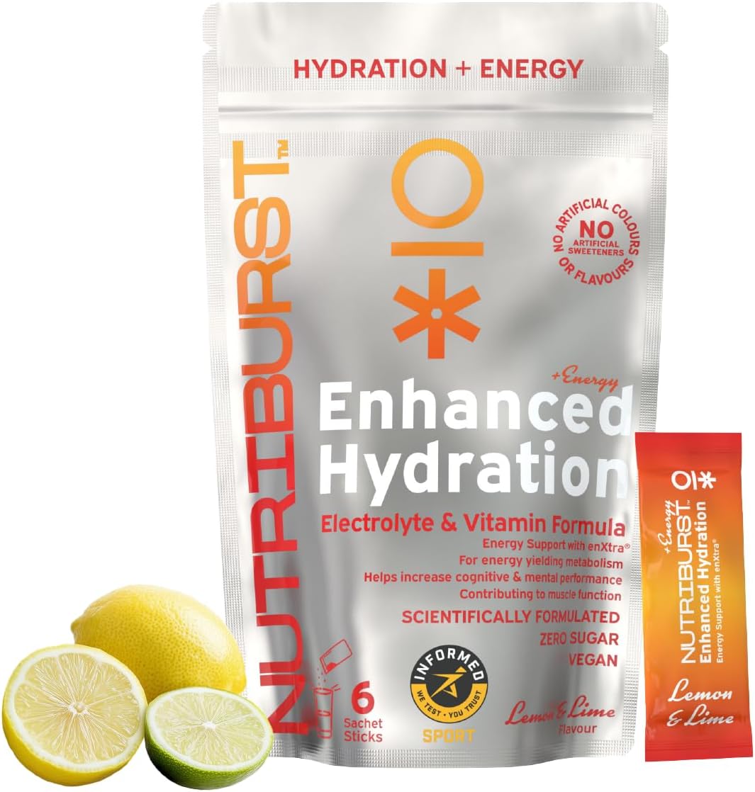 Nutriburst - Energy Electrolytes + 11 Vitamins & Minerals • Energy • Natural Caffeine • Performance - Suitable For Vegans - 6 Pack: Lemon & Lime - Enhanced Hydration