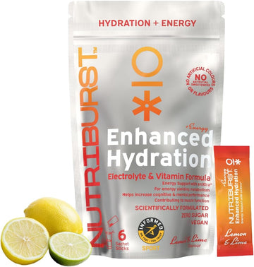 Nutriburst - Energy Electrolytes + 11 Vitamins & Minerals • Energy • Natural Caffeine • Performance - Suitable For Vegans - 6 Pack: Lemon & Lime - Enhanced Hydration