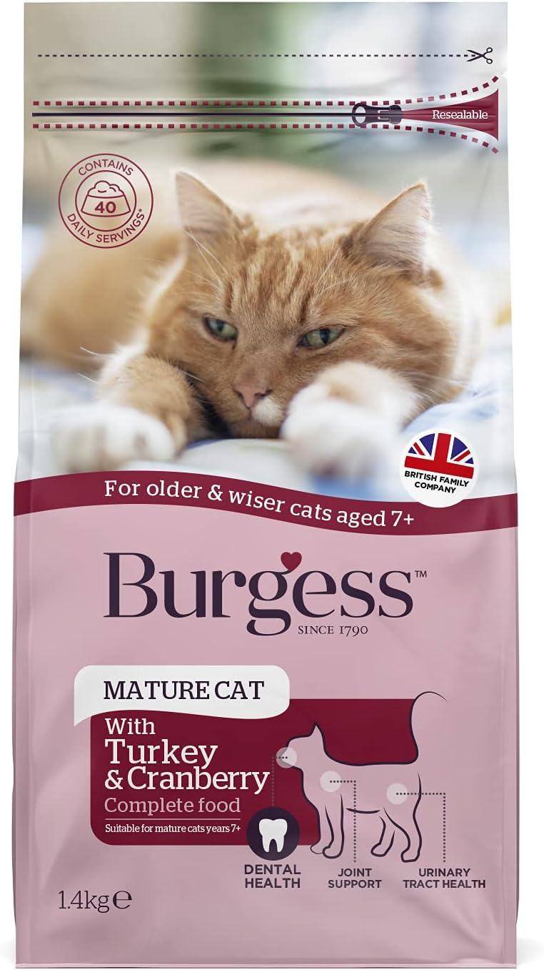 Burgess Dry Cat Food For Senior Cats With Turkey And Cranberry, 1.4 KgFc000086