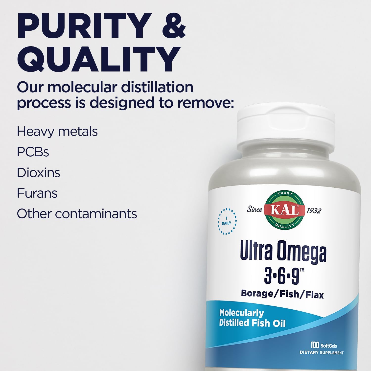 KAL Ultra Omega 3-6-9 1200mg | Fish Oil w/Cold Pressed Flaxseed & Borage Oil | Skin, Hair, Heart, Memory | 100 Softgels : Health & Household