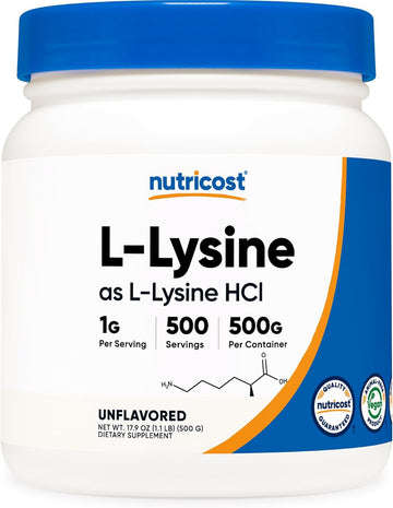 Nutricost L-Lysine Powder 500 Grams - Pure L-Lysine, Non-GMO, Gluten Free