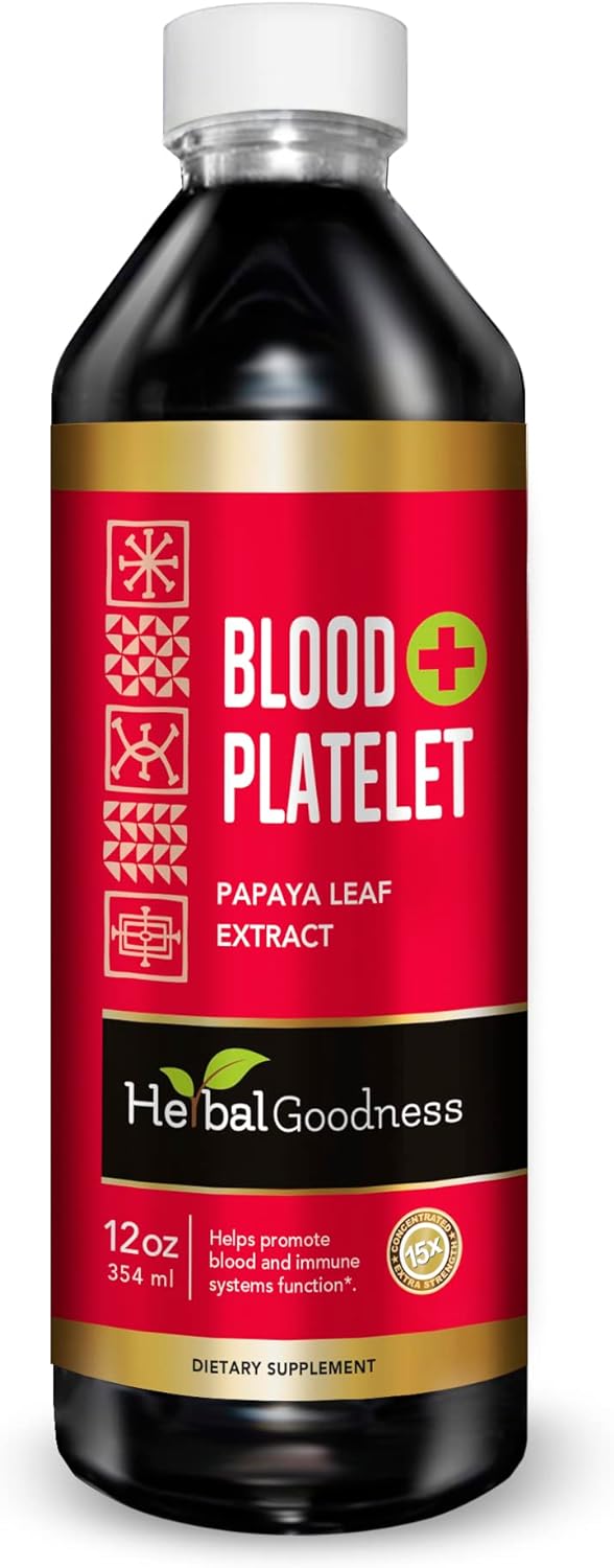 Herbal Goodness Papaya Leaf Blood Platelet Liquid Supplement 12Oz - 20X Strength - Iron, Blood Platelet, Bone Marrow, Immune Support - Blood Cleanse Formula - Made In Usa