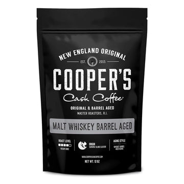 Whiskey Barrel Aged Coffee, Single-Origin Sumatra Beans Aged In American Malt Whiskey Barrels, Medium Dark Roast Whole Bean, 12 Oz