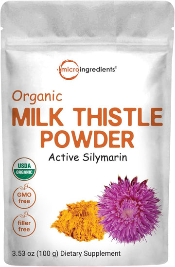 Organic Milk Thistle Tea Powder, 3.5 ounces | 400 Servings | Premium Milk Thistle Liver Detox Supplement | Contains Active Silymarin | Non-GMO, Vegan Friendly, Eco-Friendly Recyclable Bags