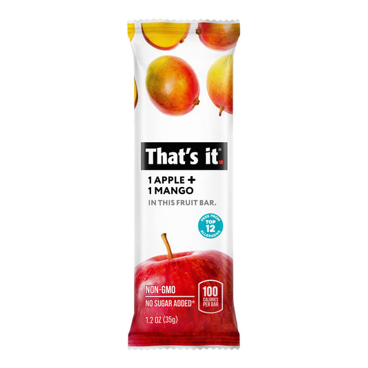 That'S It. Apple + Mango 100% Natural Real Fruit Bar, Best High Fiber Vegan, Gluten Free Healthy Snack, Paleo For Children & Adults, Non Gmo No Sugar Added, No Preservatives Energy Food (12 Pack)